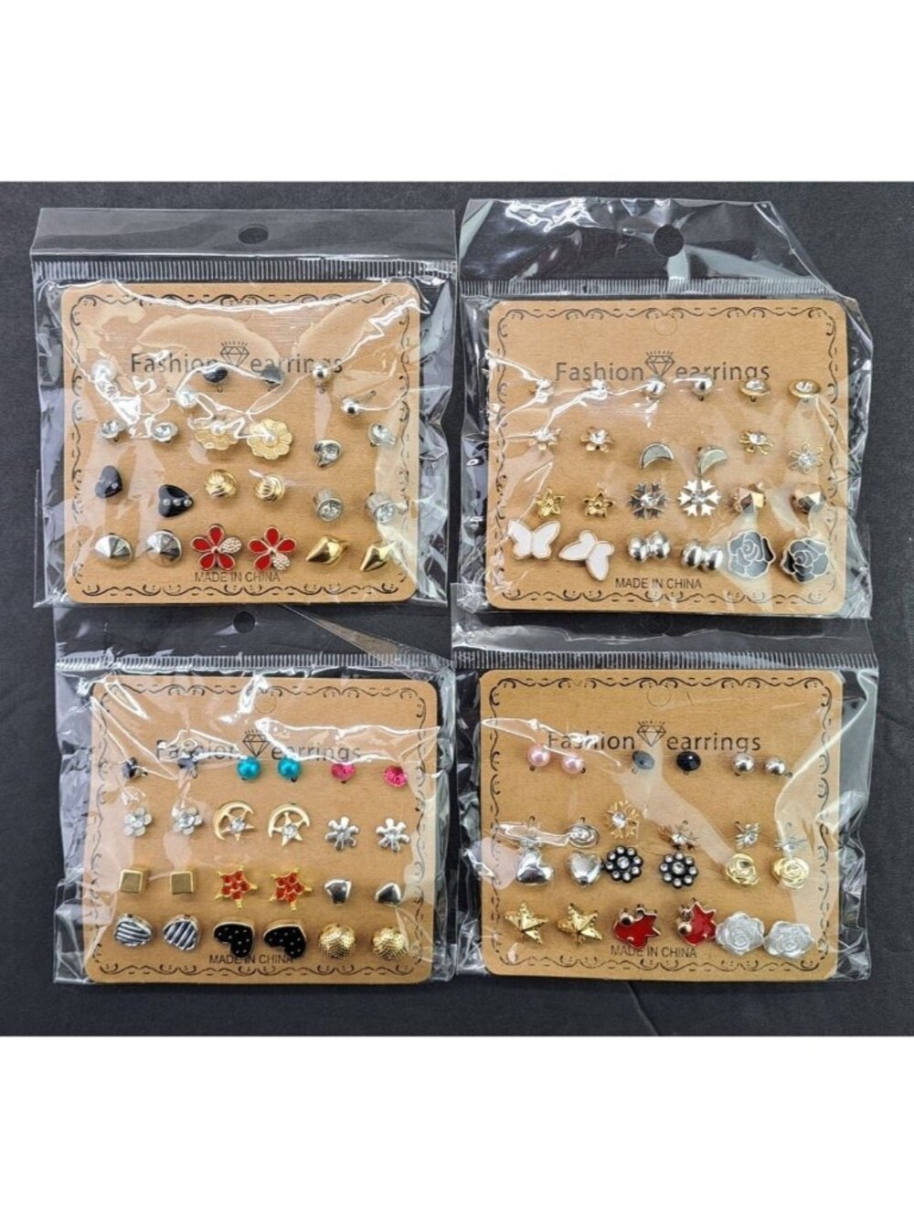 Assorted Stud Pierced Earrings Lot Of 48 Pair Butterfly Flower Hearts Stars New